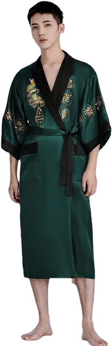Luxe Heren Badjas Zijde Satijn Yukata Kimono Stijl Nachtkleding