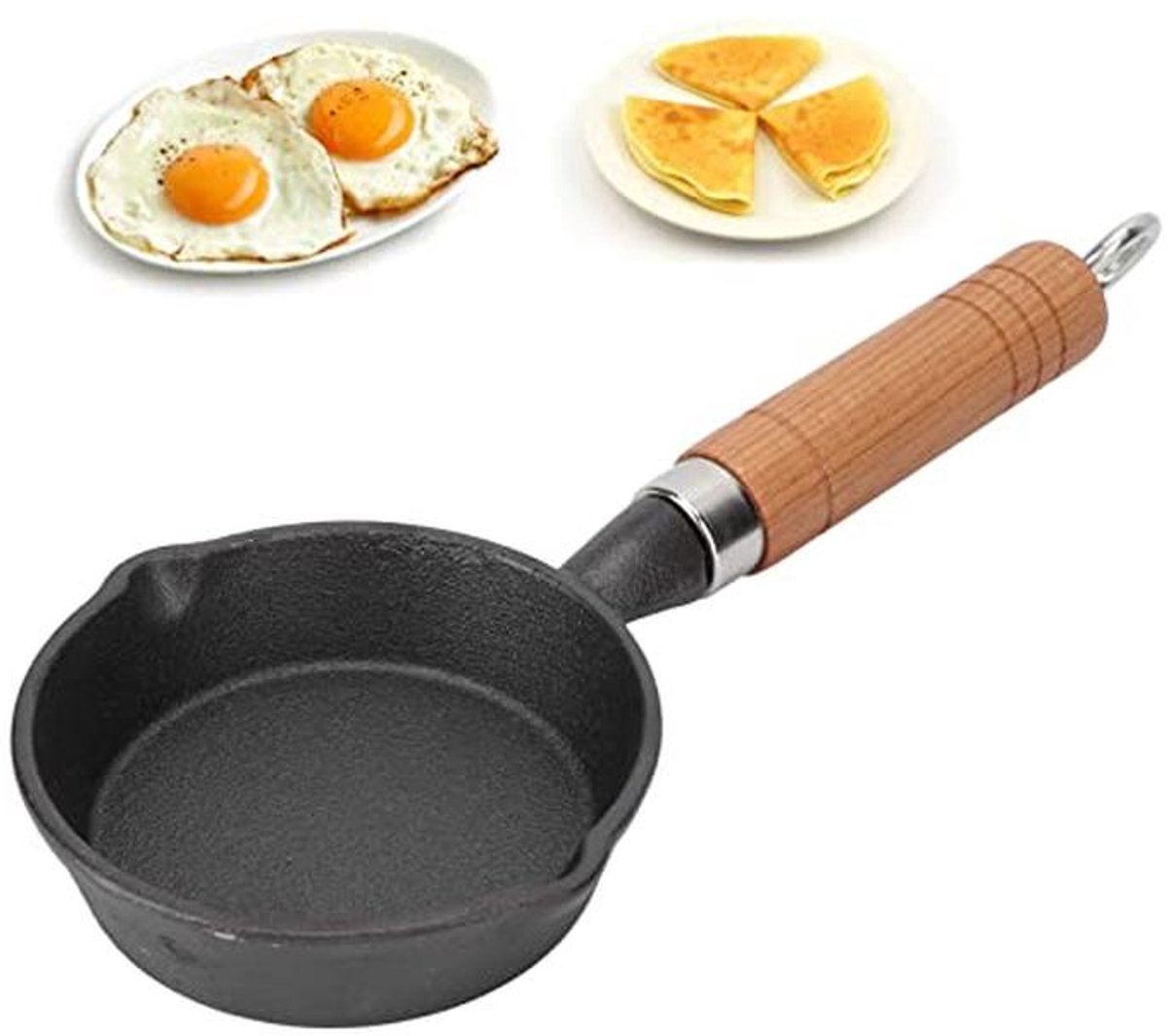 Mini Ei Pan met Houten Handvat - Antiaanbak Koekenpan voor Eieren en Pannenkoeken