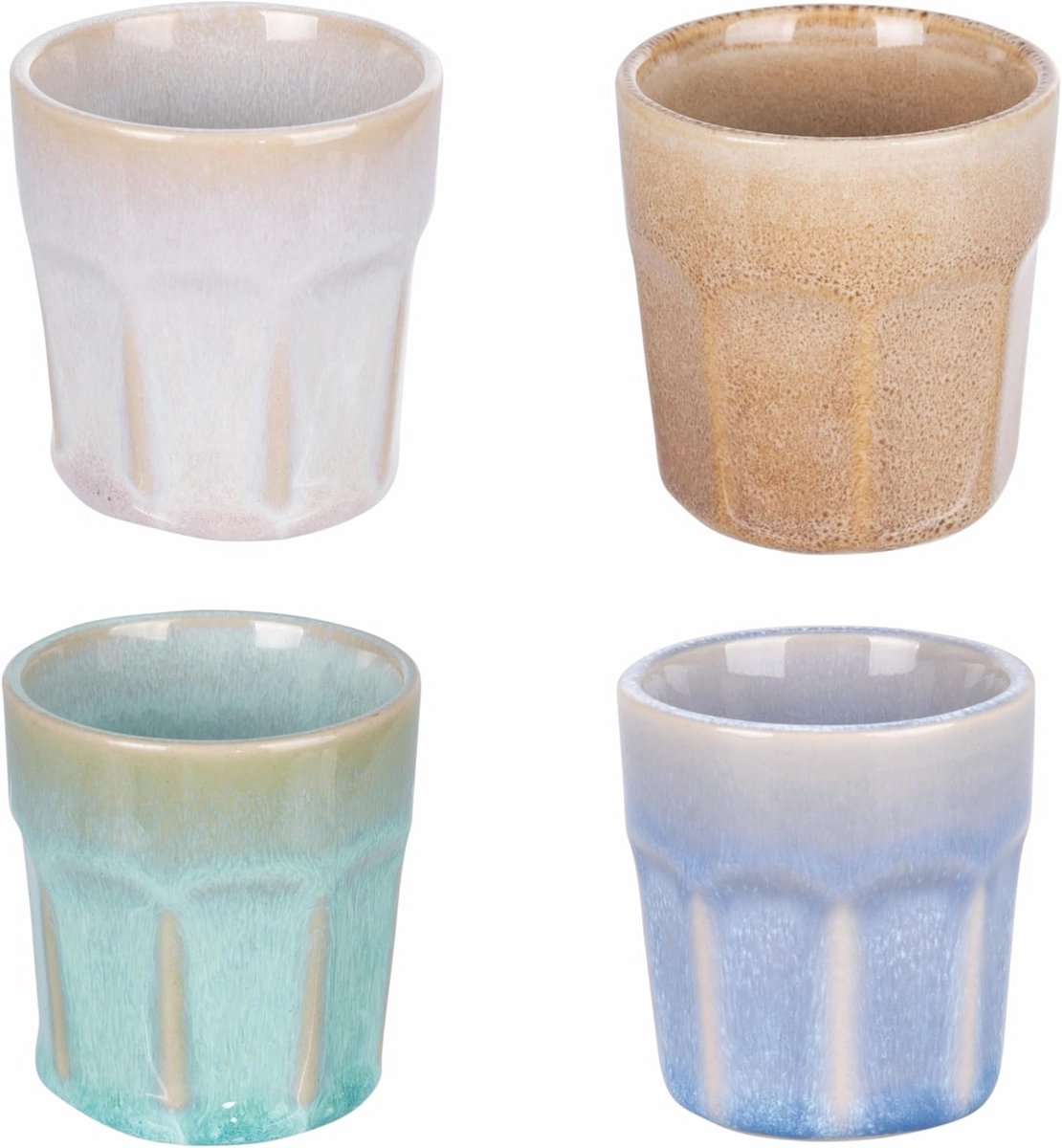 Set van 4 Aardewerk Koffiekopjes 90 ml in 4 Kleuren - Elegant en Modern