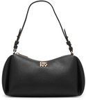 Zwarte DKNY schoudertas met gouden 'DKNY' logo op de voorkant en een enkele schouderband.
