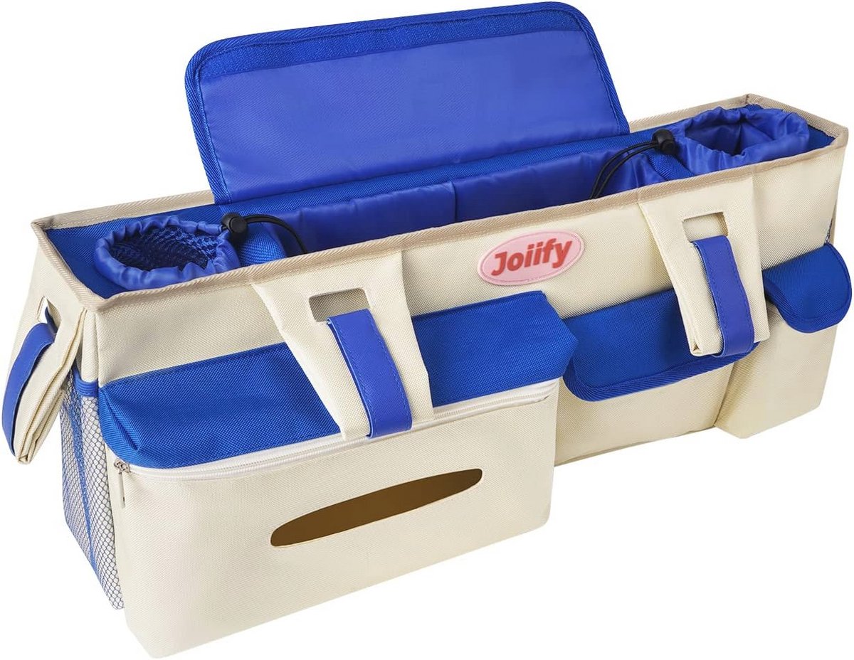 Dubbele Kinderwagen Organizer met Bekerhouders en Ruime Opbergbox voor Ouders