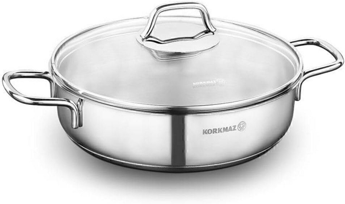 Lage Braadpan RVS met Deksel - Inductieklaar en Vaatwasmachinebestendig