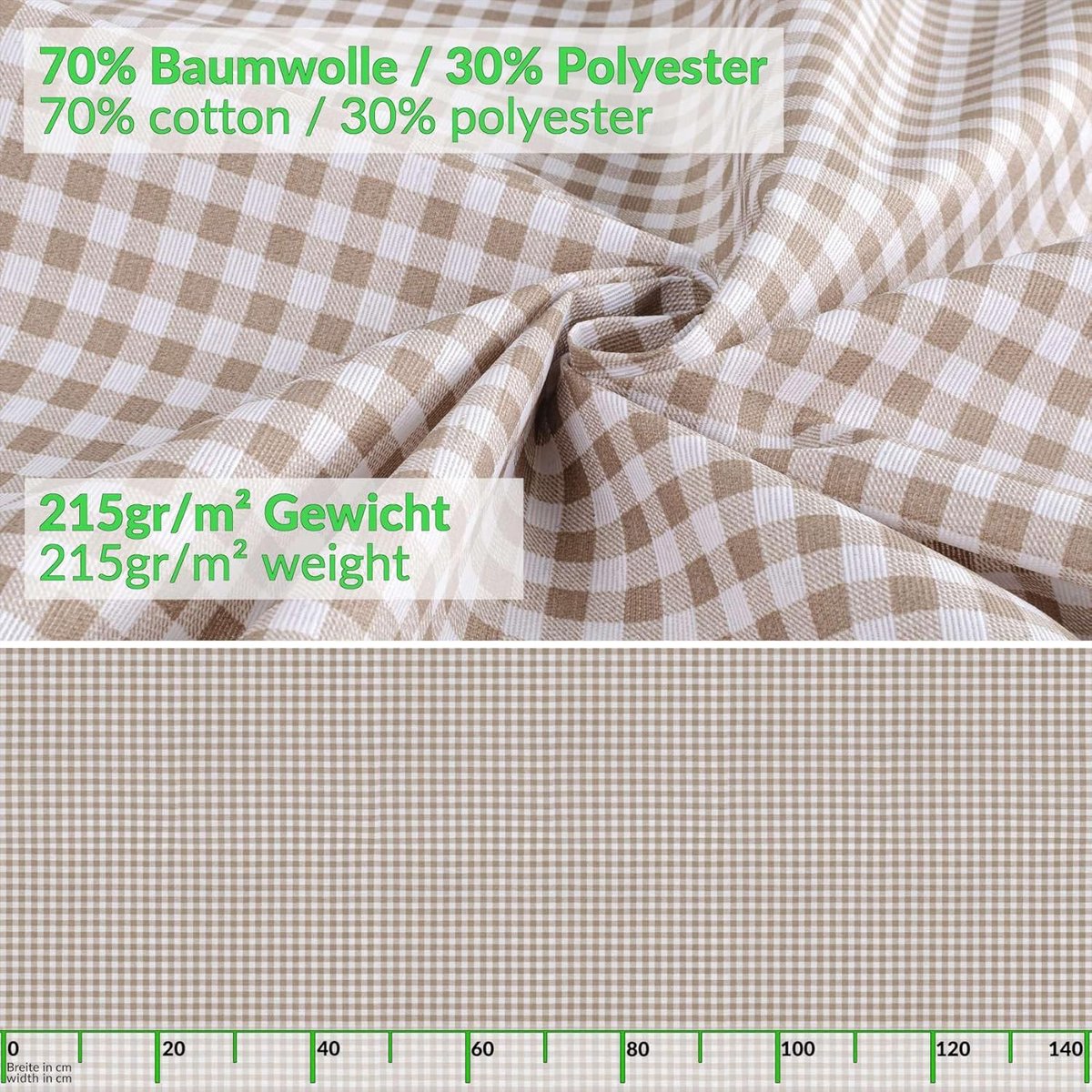 Rond Tafelkleed 100 cm Grijs Vichy Katoen/Polyester - Waterafstotend en Kreukvrij