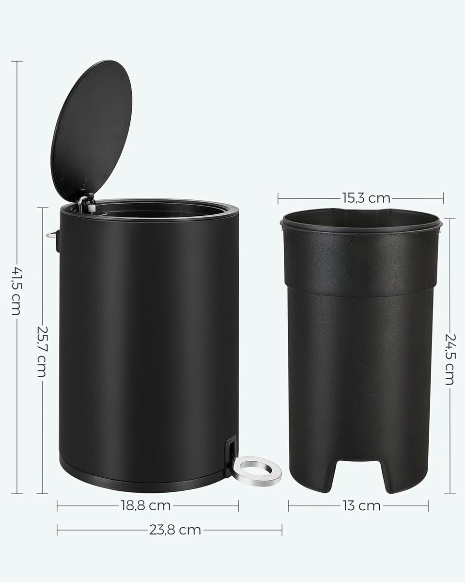 Songmics - pedaalemmer - badkamerprullenbak - Cosmetica-emmer - 3 liter, vuilnisemmer badkamer, kleine afvalemmer met deksel, softclose, uitneembare binnenemmer van kunststof, voor badkamer, kantoor, staal, zwart