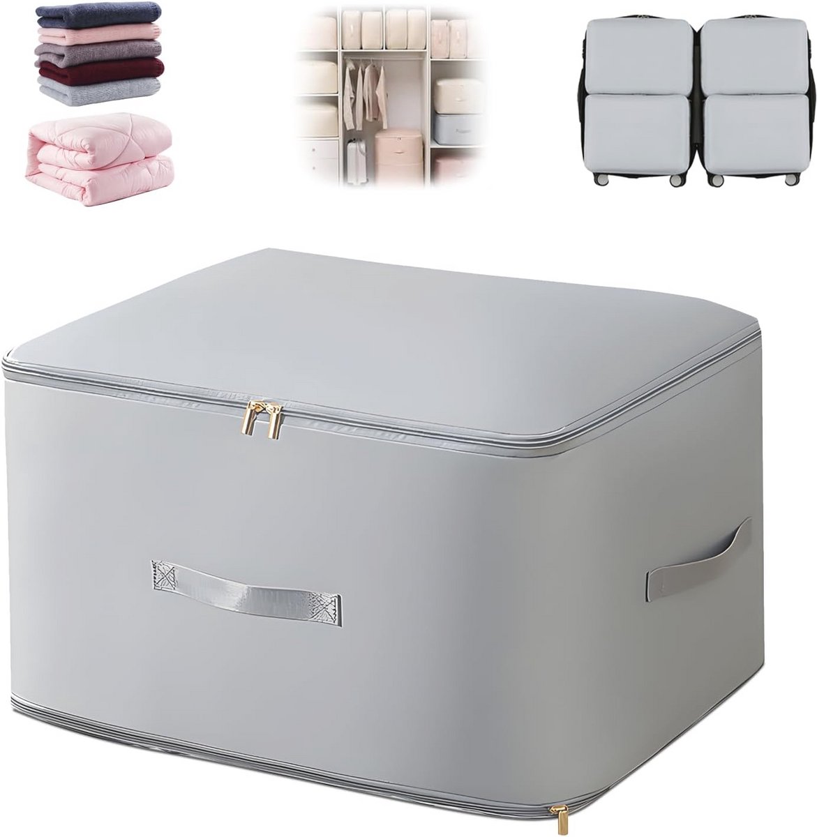 Ruimtebesparende organizer en opbergtas voor dekbedden, kleding en dekens - Grijs