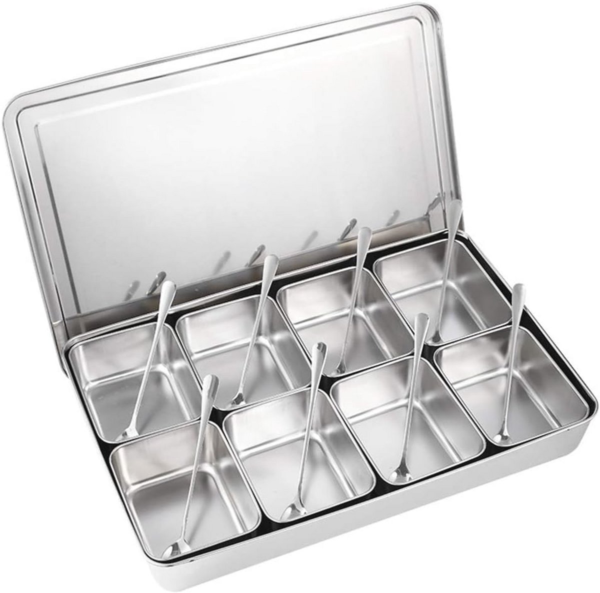 Stainless Steel Spice Box with 8 Compartments - Ideal for Kitchen Storage
