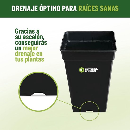 Growmania Set of 5 Square Plant Pots, Black, 7 L, Five Plastic