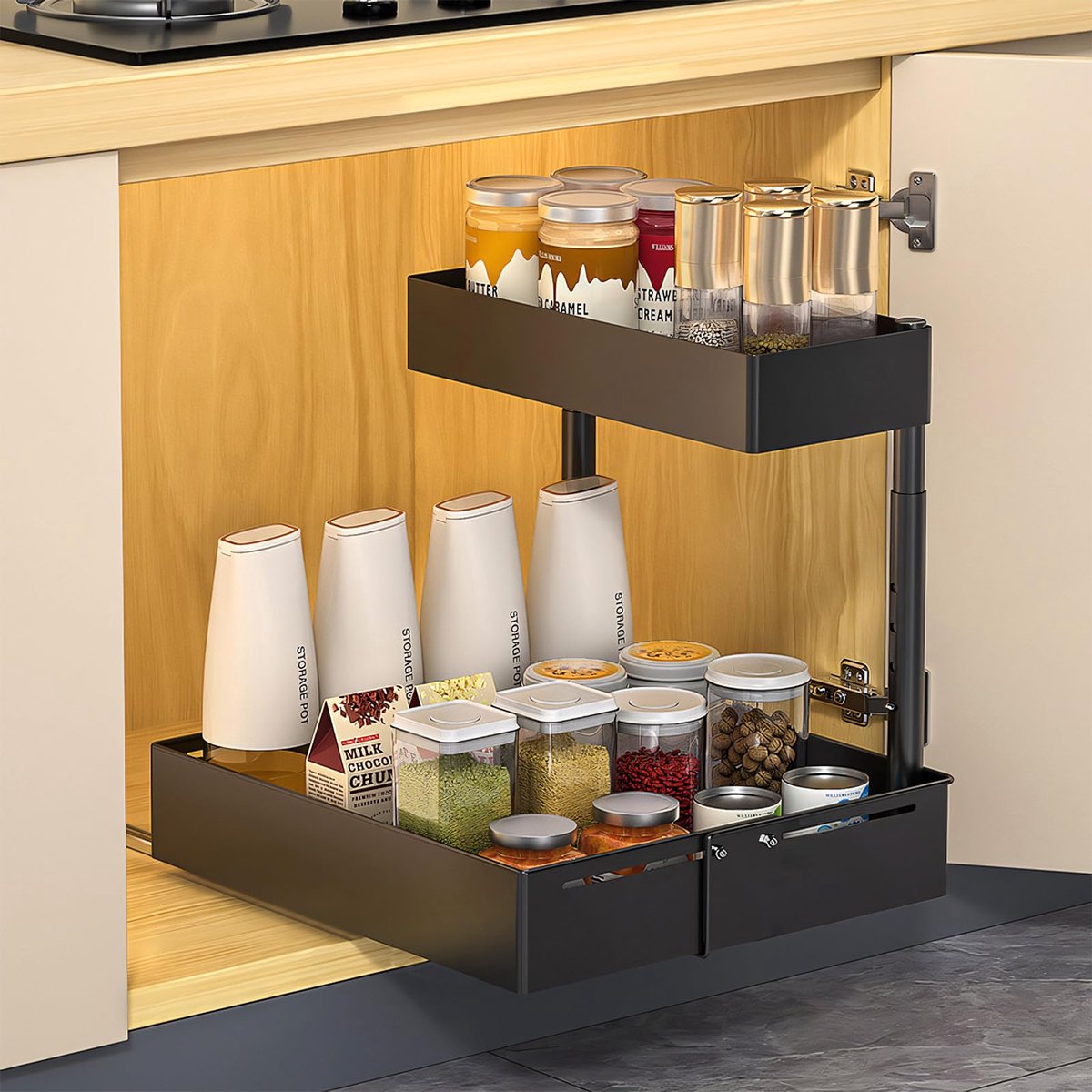 Unyqoos® Verstelbare en Uittrekbare Dubbellaagse Organizer voor Onderkasten