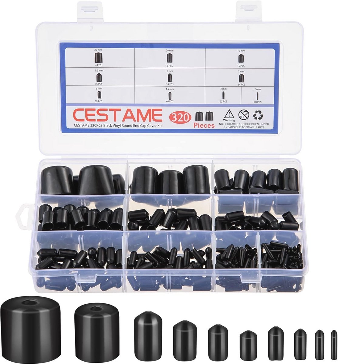 320 Rubber End Caps in 10 Maten - Zwarte Ronde Caps voor Bescherming en Decoratie