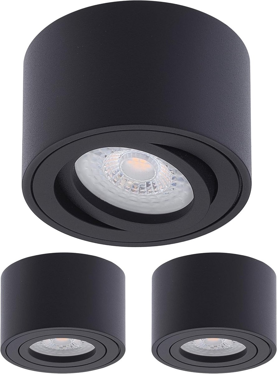 3 Draaibare Opbouwspots Zwart met LED 4,8W 3000K Warmwit