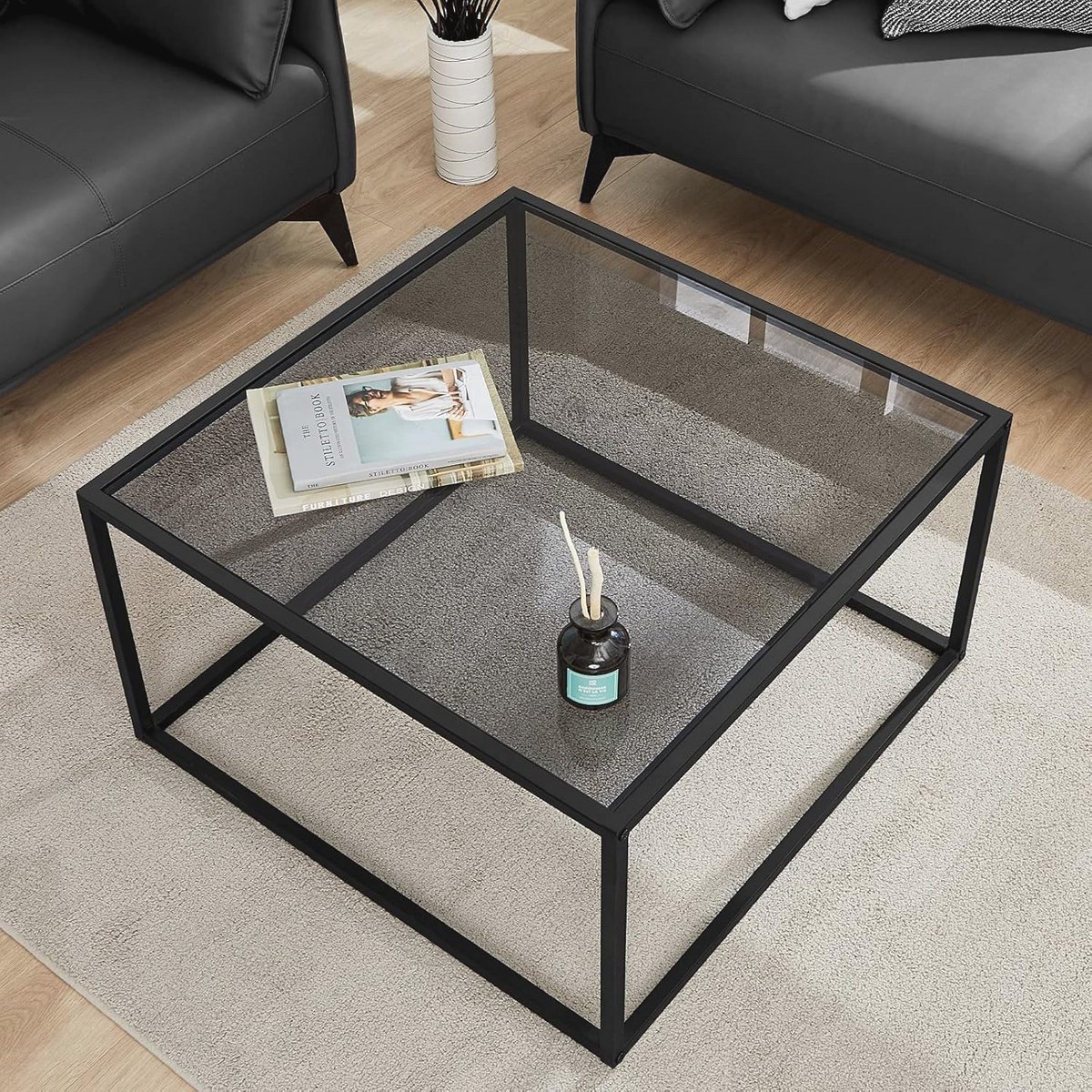 Moderne vierkante glazen salontafel voor woonkamer 68 x 68 x 40 cm