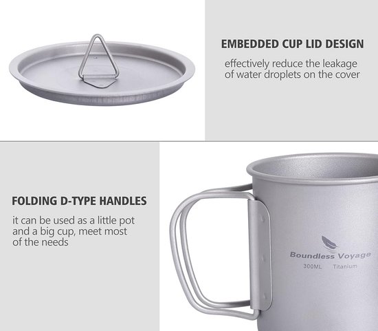 Titanium Outdoorpan Met Deksel - 750ml, 800ml, 1100ml, 1300ml - Inklapbaar Handvat Voor Kamperen en Wandelen — afbeelding 5
