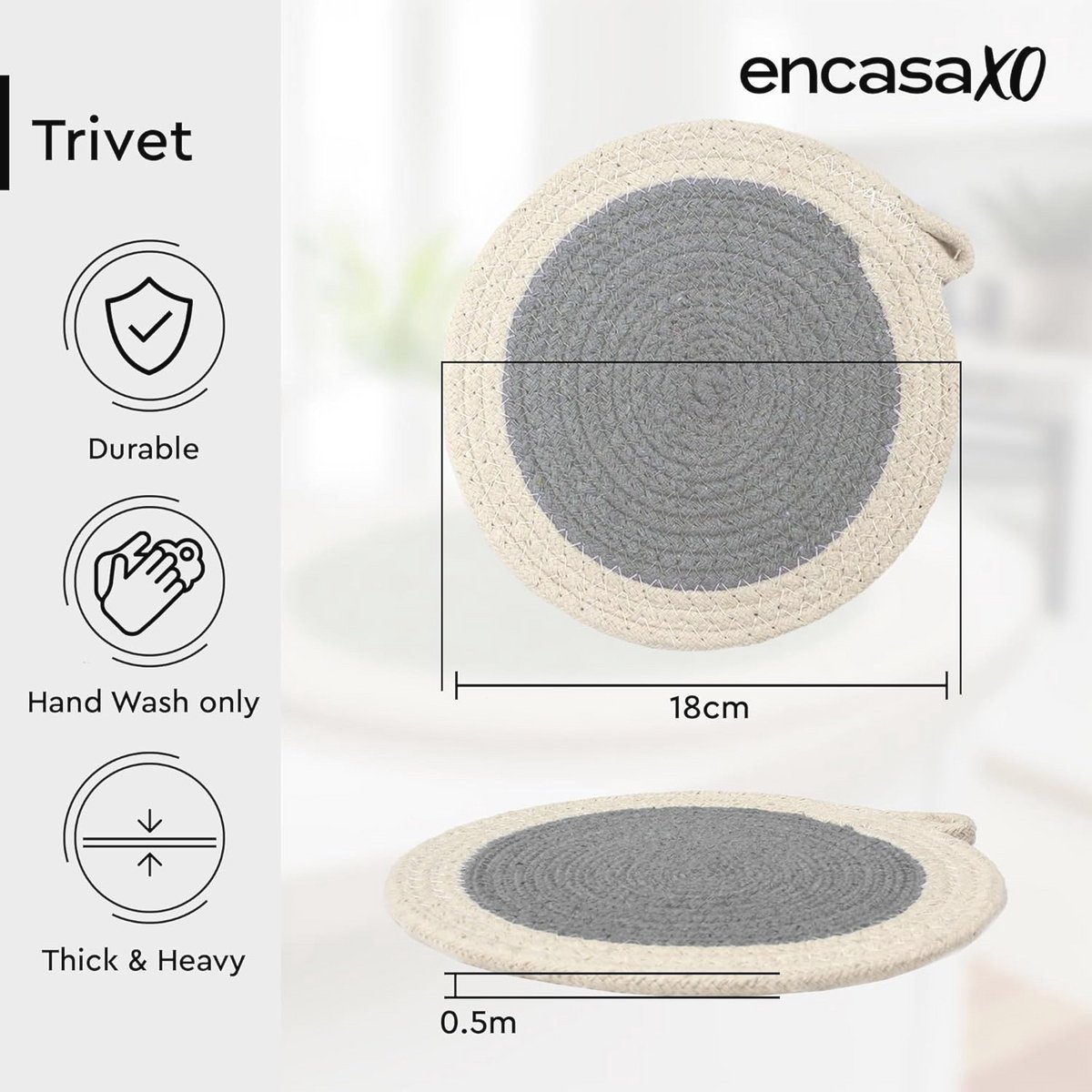 Ronde Onderzetters 18cm voor Heet Etenswaren - Set van 6, Katoenen, Warmtebestendig