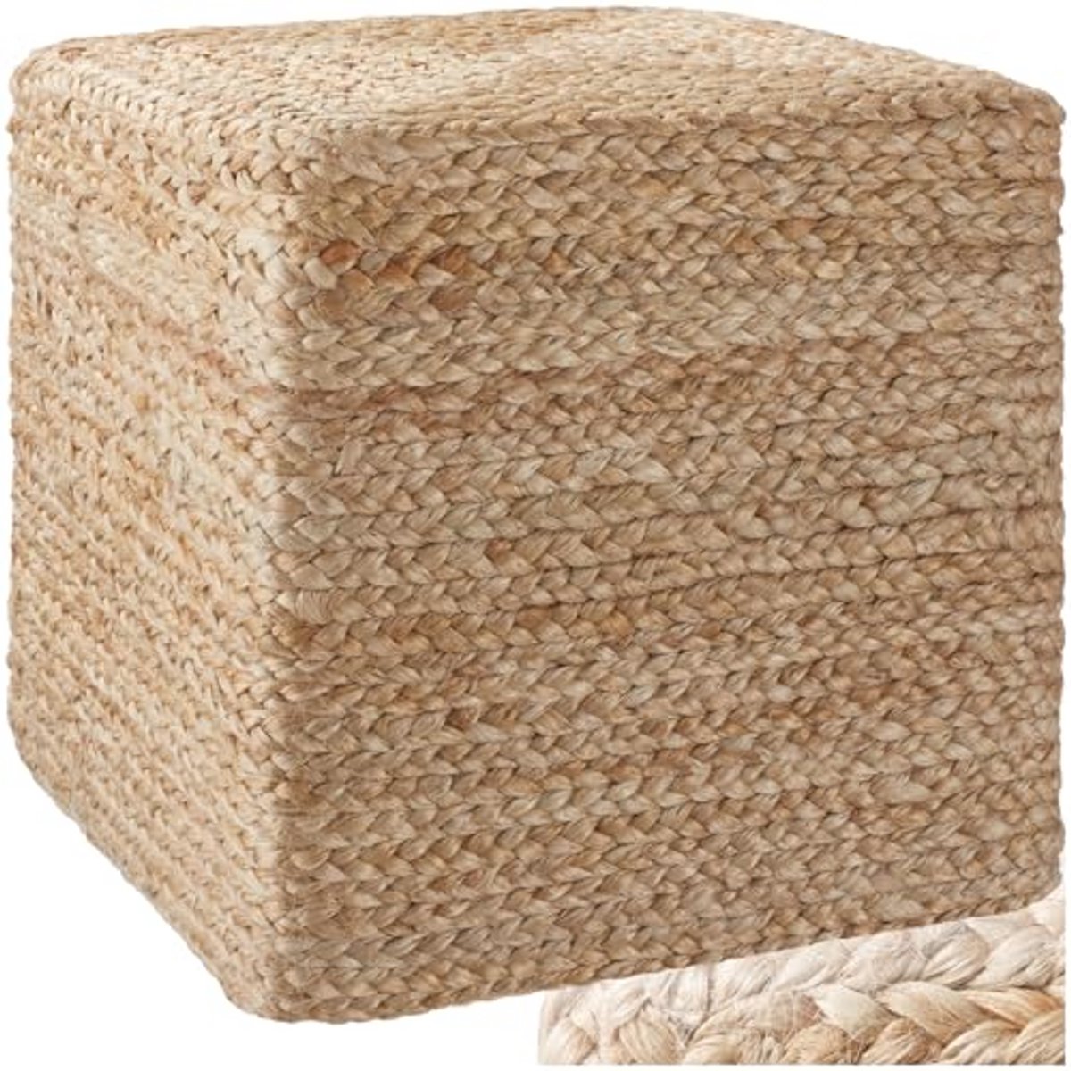 Handgemaakte Vierkante Poef in Boho-Stijl - Duurzaam Jute en Zachte Vulling