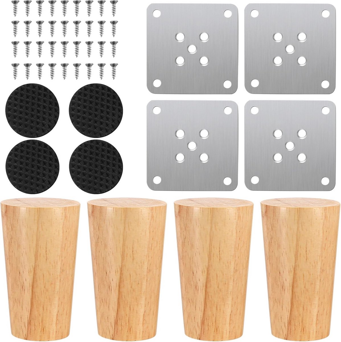 Houten meubelpoten set van 4 - 8 cm massief hout voor stijlen meubels