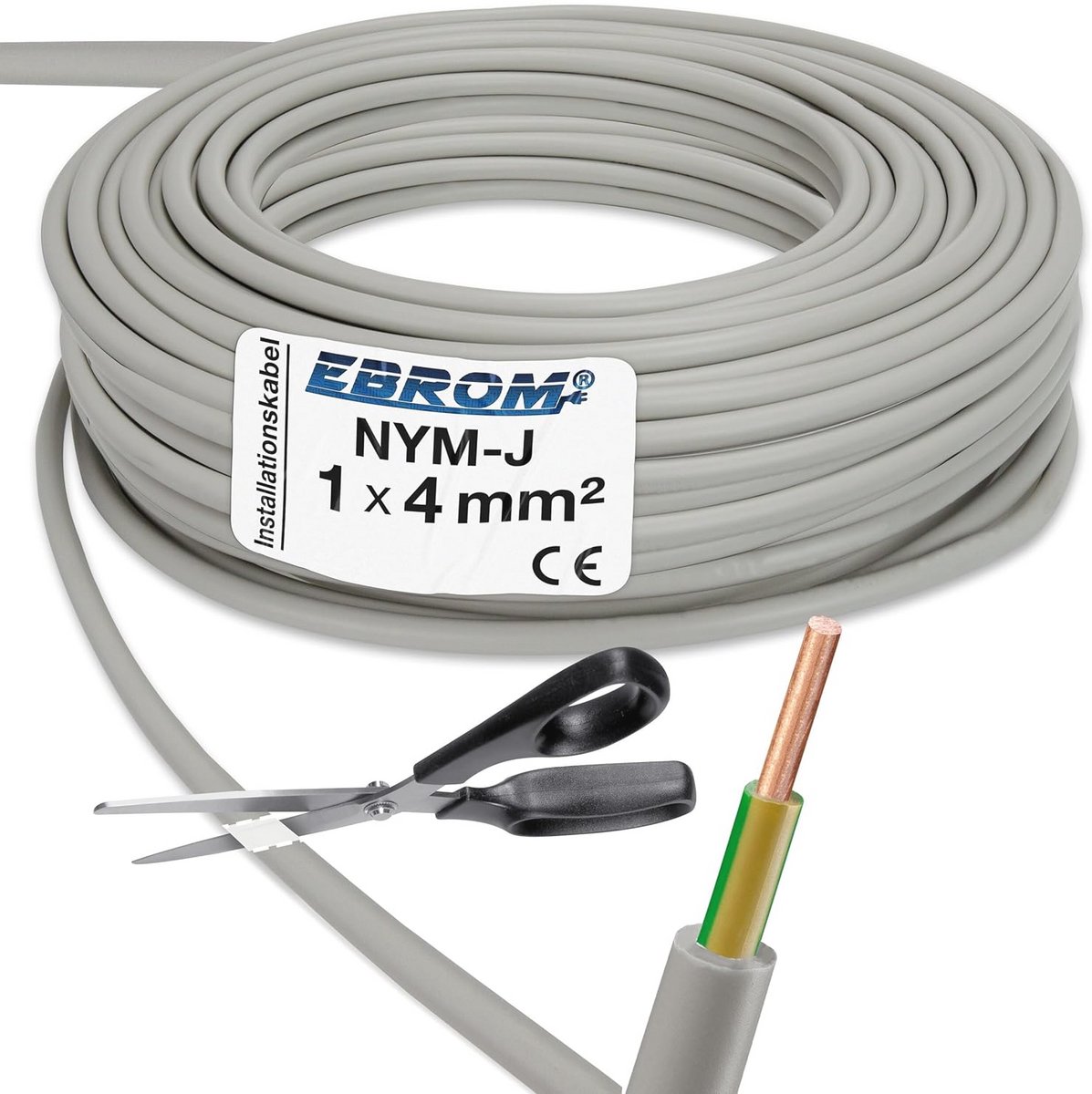 Aardingskabel GRIJS NYM-J 1x4 mm² - Per meter - Keuze uit lengtes