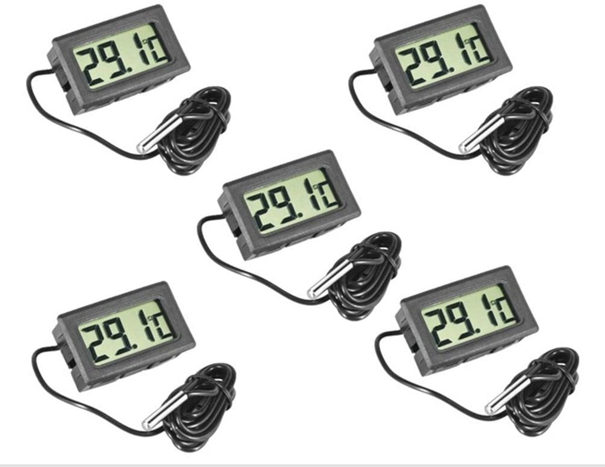 LCD Digitale Thermometer Temperatuursensor Tester - 5 Stuks voor Koelkast, Vrieskisten en Aquaria