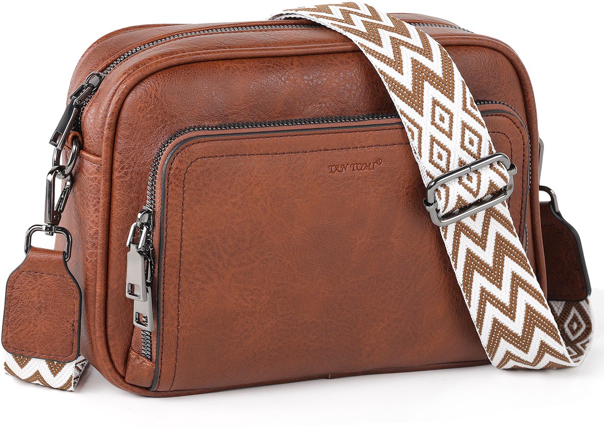 TAN.TOMI Crossbody Tas Dames – Kleine Schoudertas – Trendy Damestas – Verstelbare Band – Lichtgewicht - Bruin