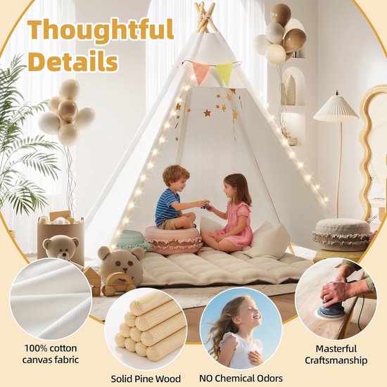 Grote Tipi Tent voor Volwassenen - Ideaal voor Feesten en Fotorekwisieten — afbeelding 3