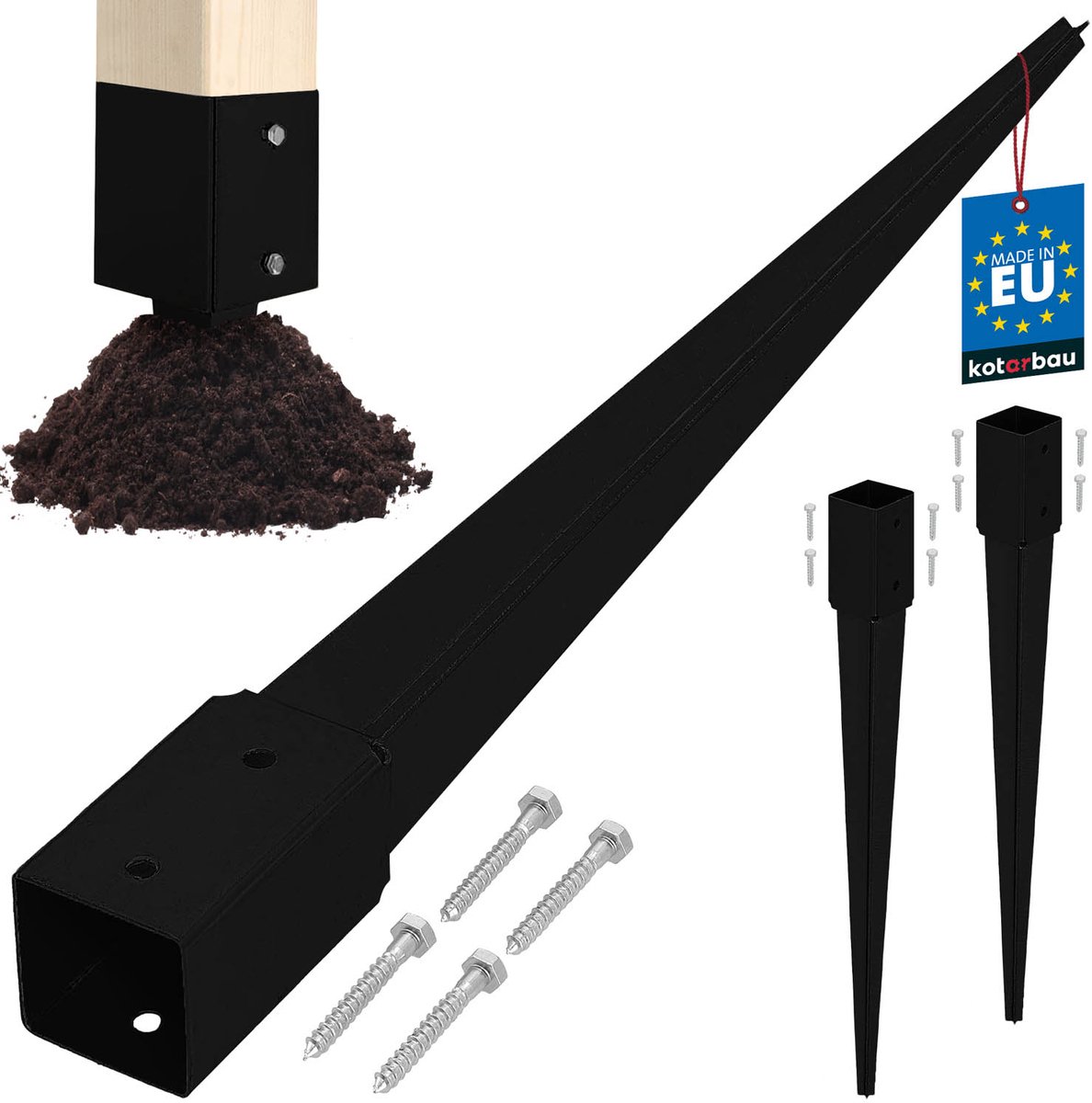 Kotarbau Zwart Stalen Grondanker Set - 51x51x600mm - Voor Pergola en Tuinhuis