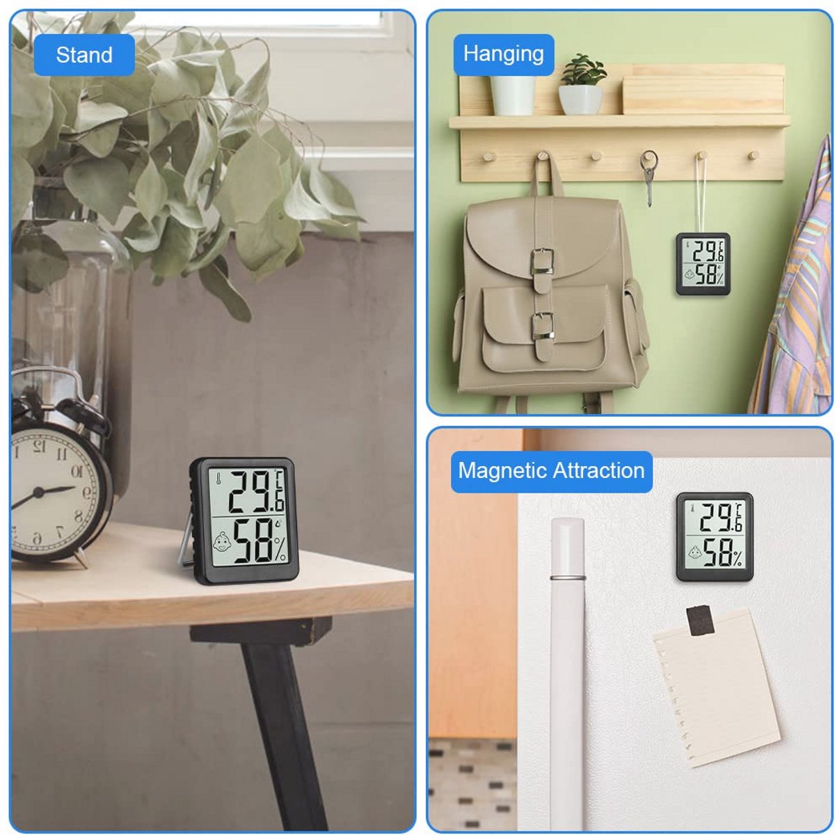 Mini LCD Thermometer en Hygrometer Set - Digitale Binnen Thermometers voor Babykamers, Woonkamers en Kantoor - Draadloze Luchtvochtigheidsmeters (3 Stuks) — cadeau in Cadeau-ideeën - foto 4