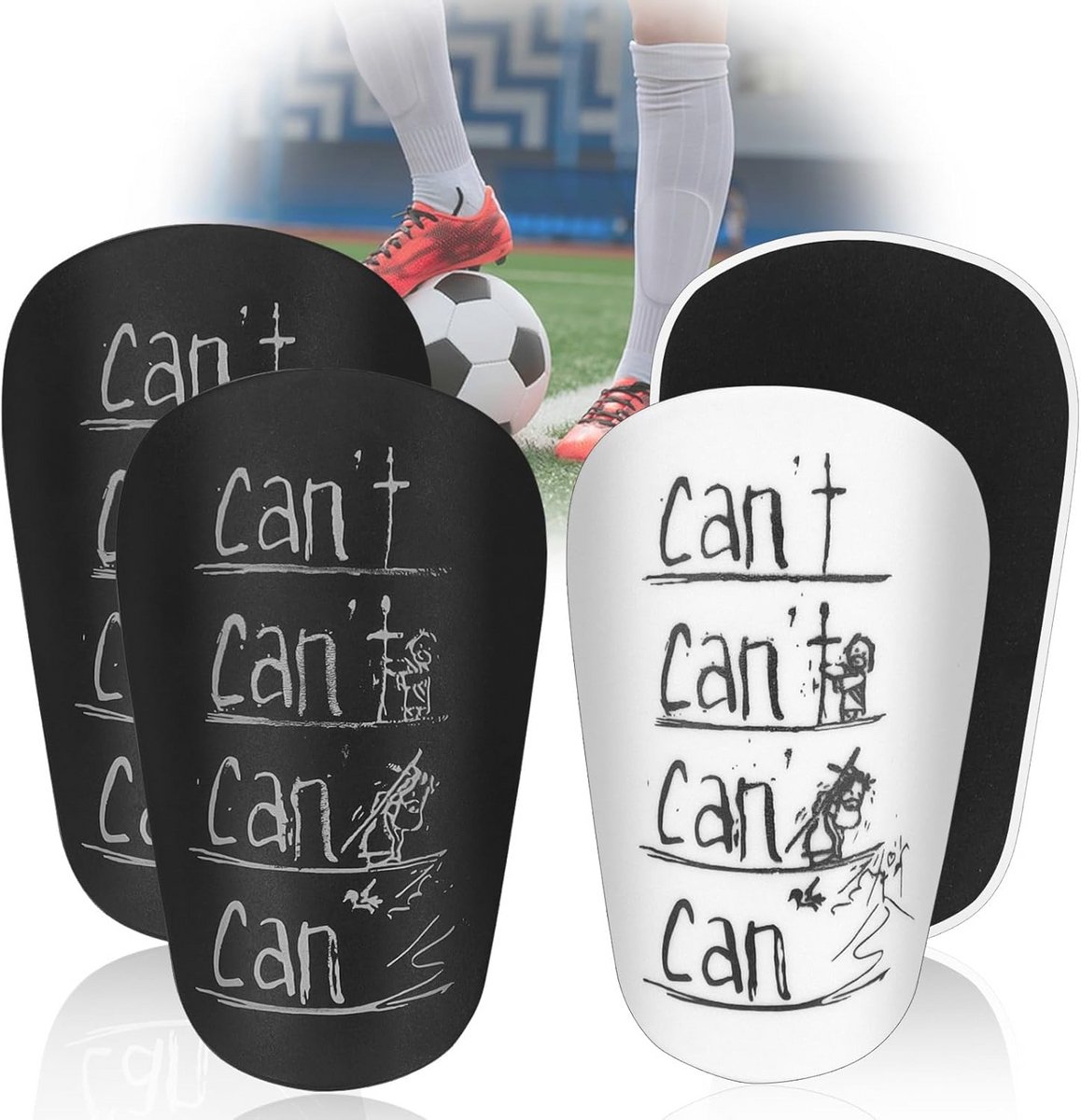 Mini-scheenbeschermers voor kinderen en volwassenen - 2 paar voetbalprotectie, zwart en wit
