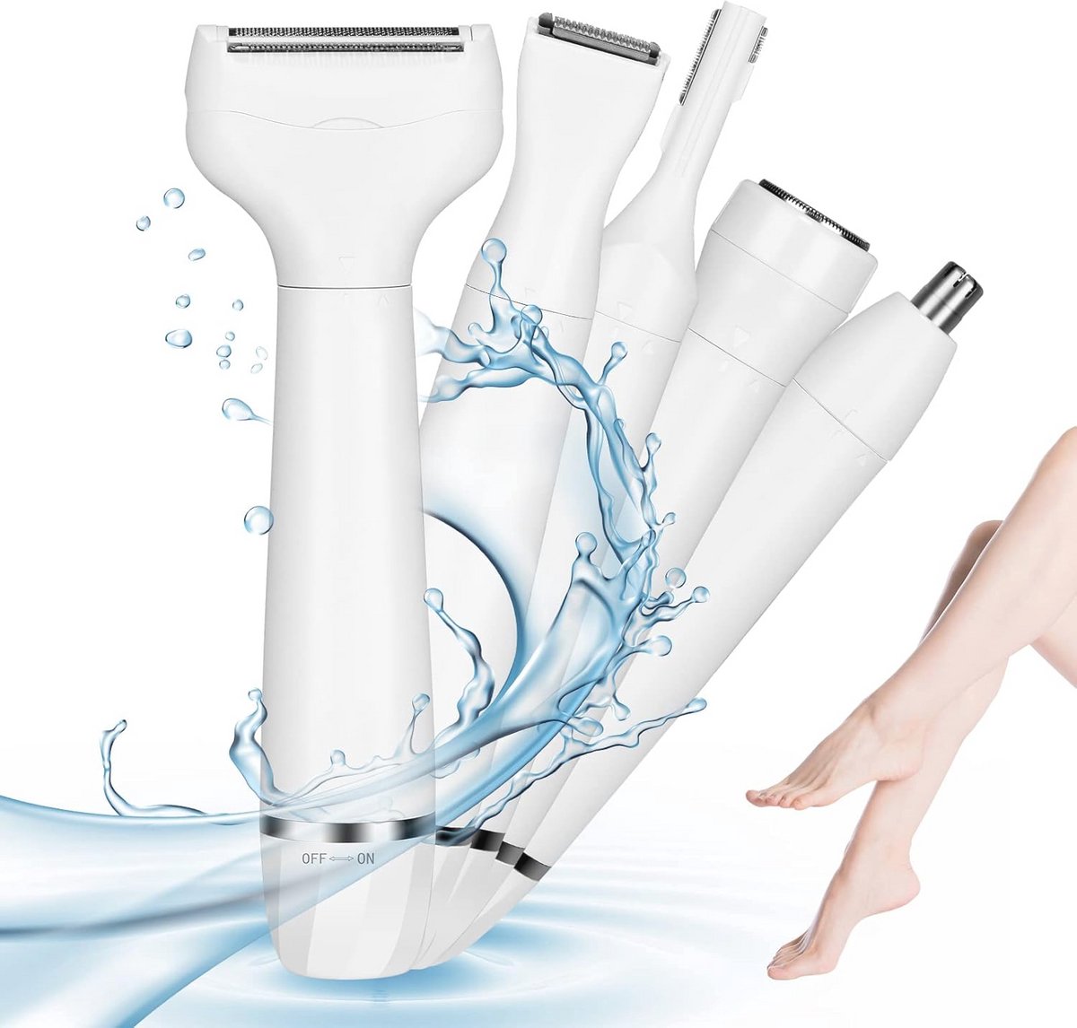 5-in-1 Elektrisch Scheerapparaat voor Vrouwen - Nat en Droog Gebruik, Waterdicht en Multifunctioneel