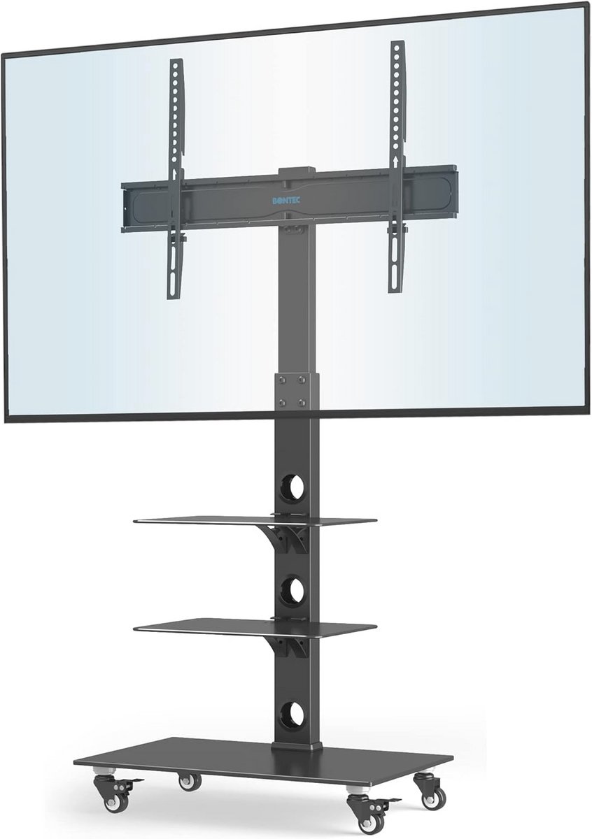 Mobiele TV Stand met Wielen voor 30-70 Inch TV's - Hoogte Verstelbaar, Tempered Glass Planken, MAX VESA 600x400 mm