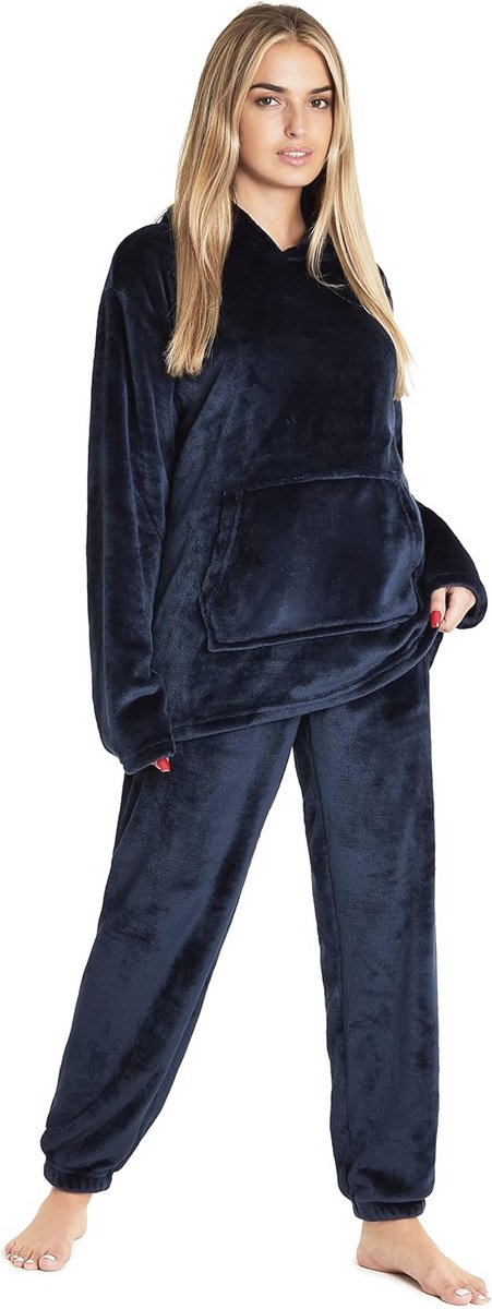 Damespyjama lange fleece warm en comfortabel huispak