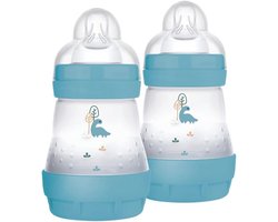 MAM Easy Start Anti-koliek flesjes, set van 2 voor baby's van 0-2 maanden, 160 ml, zuigkracht 1 voor 0+ maanden, van SkinSoft siliconen, bio-rond, blauw