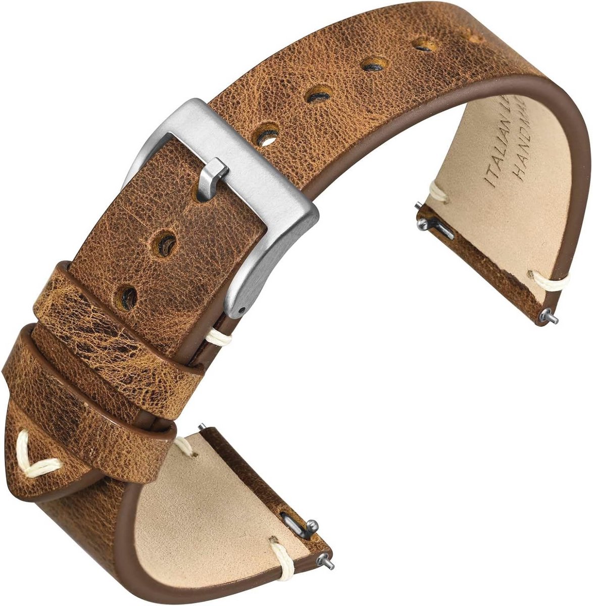 ANNEFIT Vintage horlogebandje voor dames en heren, Italiaans retroleer, reservebandje, snel verwijderbaar, 18 mm, 20 mm, 22 mm