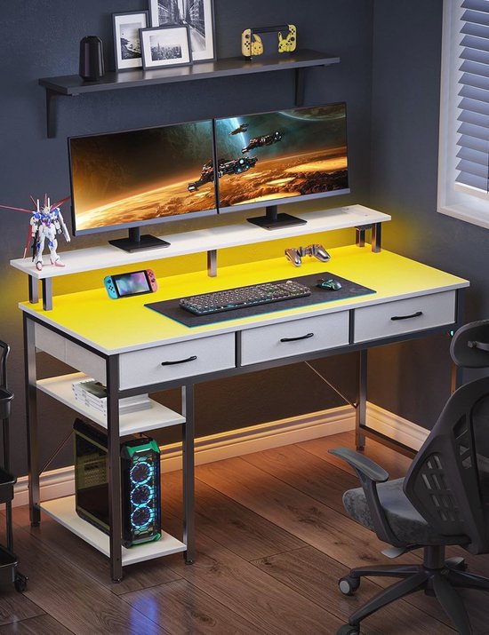 Stijlvol Gaming Bureau met USB-Aansluitingen en Verstelbare Planken - 120 x 51 x 88 cm Wit van Merkloos — afbeelding 5