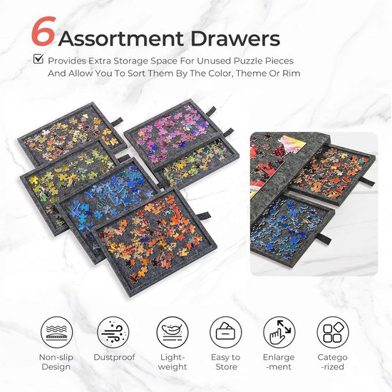 Table De Puzzle Inclinable 2 En 1 – 6 Tiroirs, Housse – Jusqu’à 2000 Pièces – 106x80 Cm