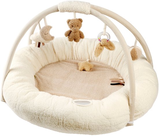 Nattou TEDDY Speelmat Baby met bogen rond - 90 cm - Activiteiten Speelkleed Baby - Baby Speelgoed - Gewatteerde Randen