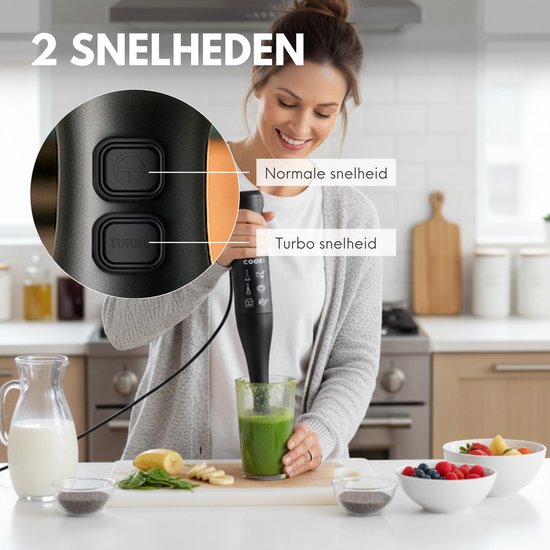 COOK-IT 3-in-1 Staafmixer - 2 Snelheden (Normaal & Turbo) - Krachtig Mengen & Pureren - Inclusief Hakmolenbeker & Garde - Voor Snelle en Veelzijdige Keukenbereidingen van COOK-IT — afbeelding 2