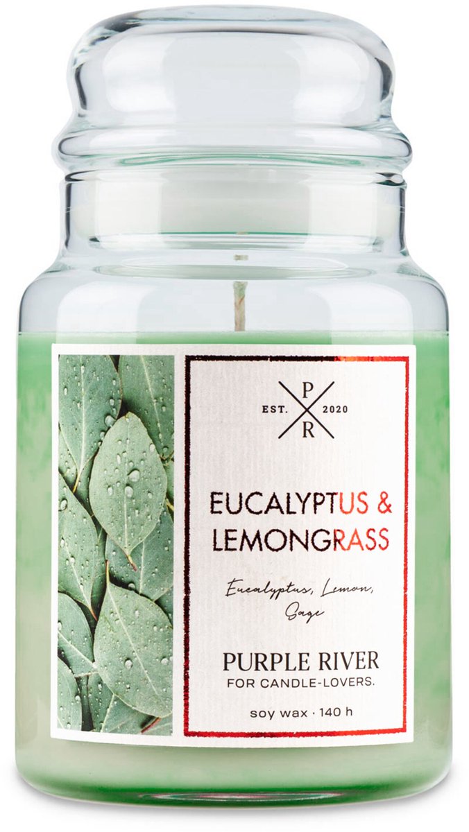 Purple River Candle Geurkaars - eucalyptus en citroengras