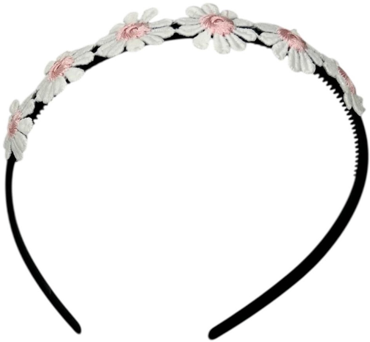 Diadeem - zwarte haarband - madeliefjes lichtroze -bloemen - bloemetjes