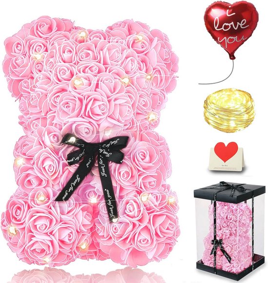 Luxe Hartvormige Flowerbox met 30 Longlife Rozen en een Teddybeer Luxe Hartvormige Flowerbox met 30 Longlife Rozen en een Teddybeer