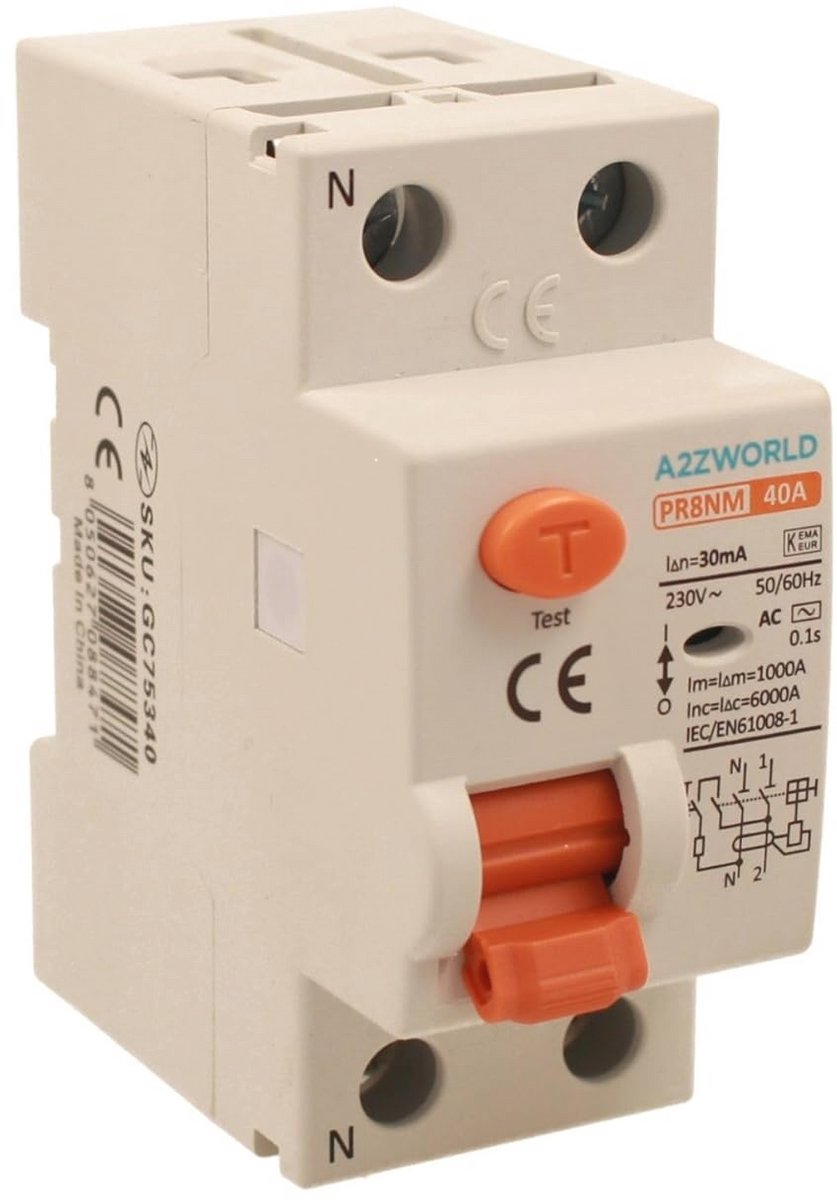 Aardlekschakelaar 2-polig 30 mA 220V - Differentieel 2 DIN-modules