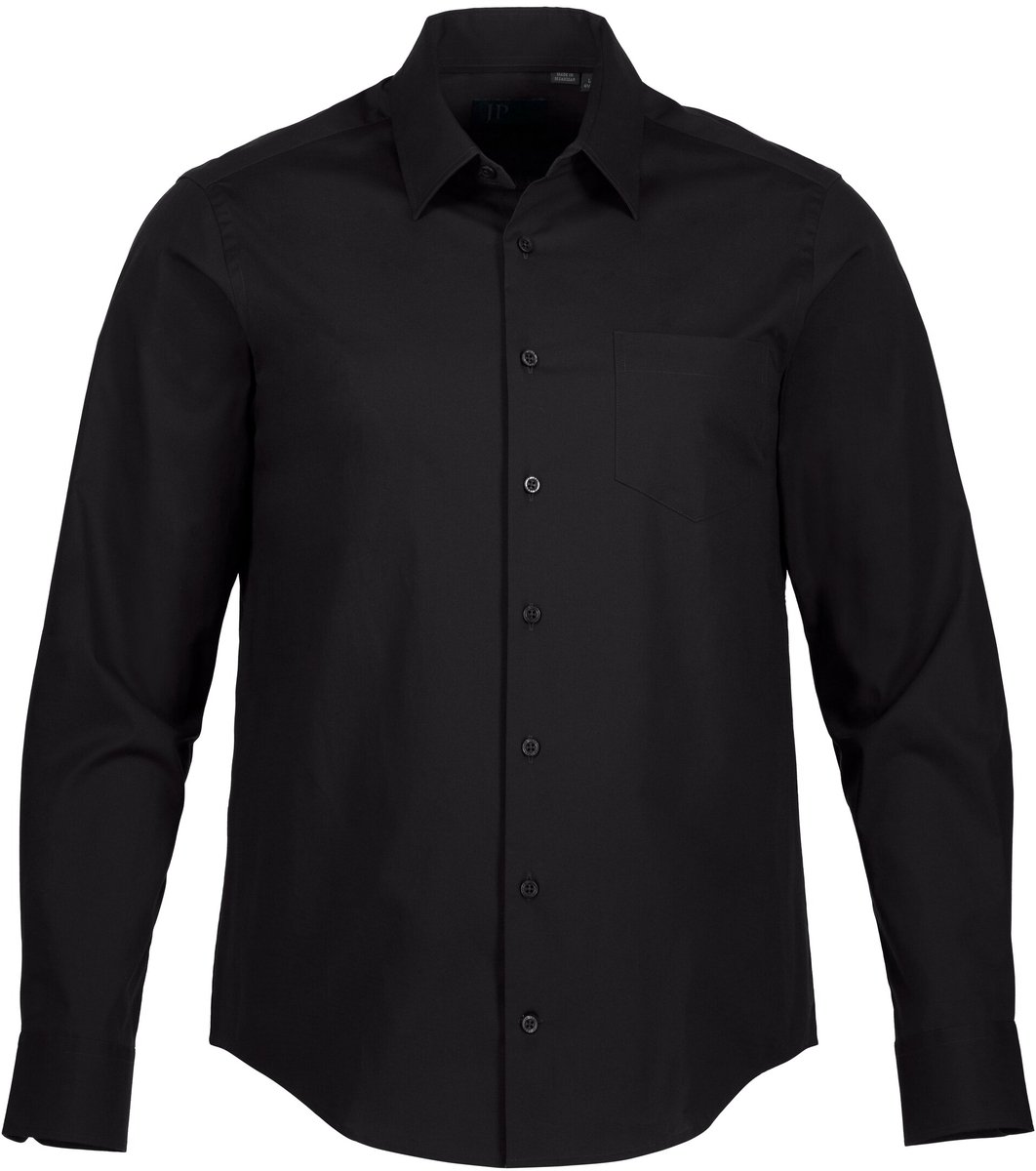 JP 1880 - Heren - Overhemd FLEXNAMIC® kentkraag moderne Basic-Fit - Zwart - Maat 7XL