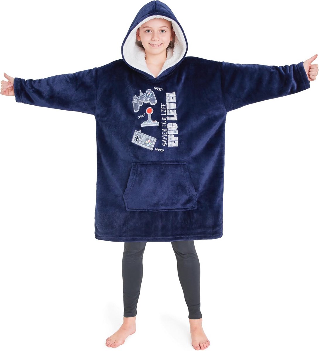 Fleece Hoodie-Deken met Capuchon voor Kinderen - Grijze Oversized Deken