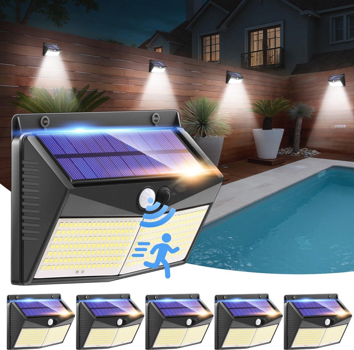 Zonnelampen voor Buiten met Bewegingsmelder - 6 Stuks, 248 LED's, 2000 Lumen, 1200 mAh, IP65 - 3 Modi