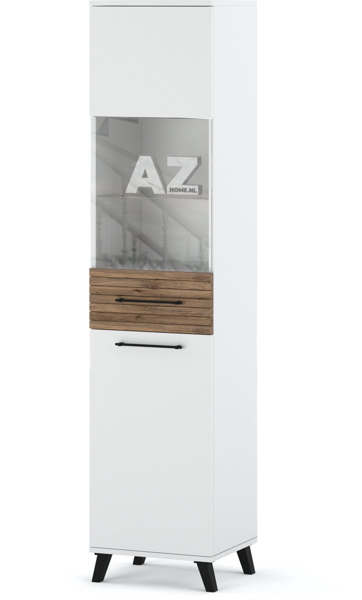 AZ-Home - Vitrinekast Carlo 2 – 48 × 40 × 191cm Wit - Eiken - Flagstaff