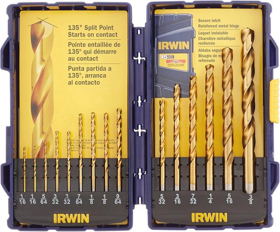 Titanium Nitride Coated High-Speed Steel Drill Bit Set - 15-Piece | bol