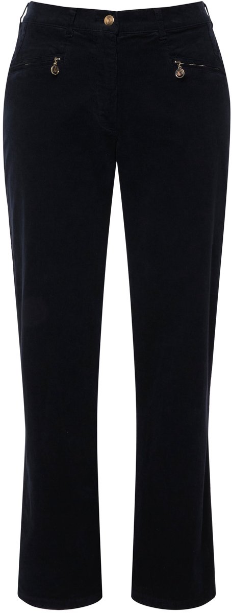 Ulla Popken - Dames - Corduroy broek Mony comfortabele tailleband ritszakken - Marine - Maat 31