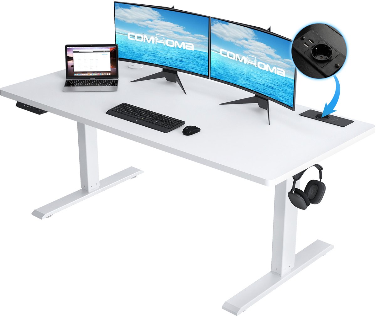 COMHOMA - Elektrisch Zit Sta Bureau 140x60 cm - Met Geheugenfunctie - Wit