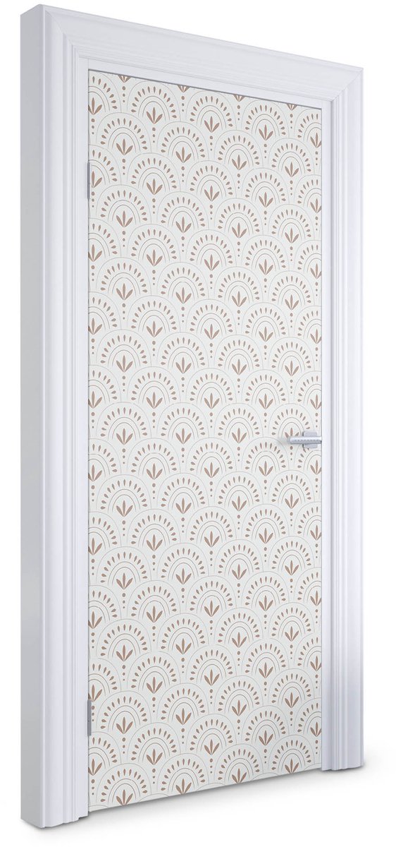 Wallfluent Deursticker - Geometrisch bloemenpatroon Deurbehang - 85 x 205 cm - Romig Deurposter - Moderne Deur Sticker - De resterende Deur Sticker - Deursticker voor de Slaapkamer - Deurbehang Sticker