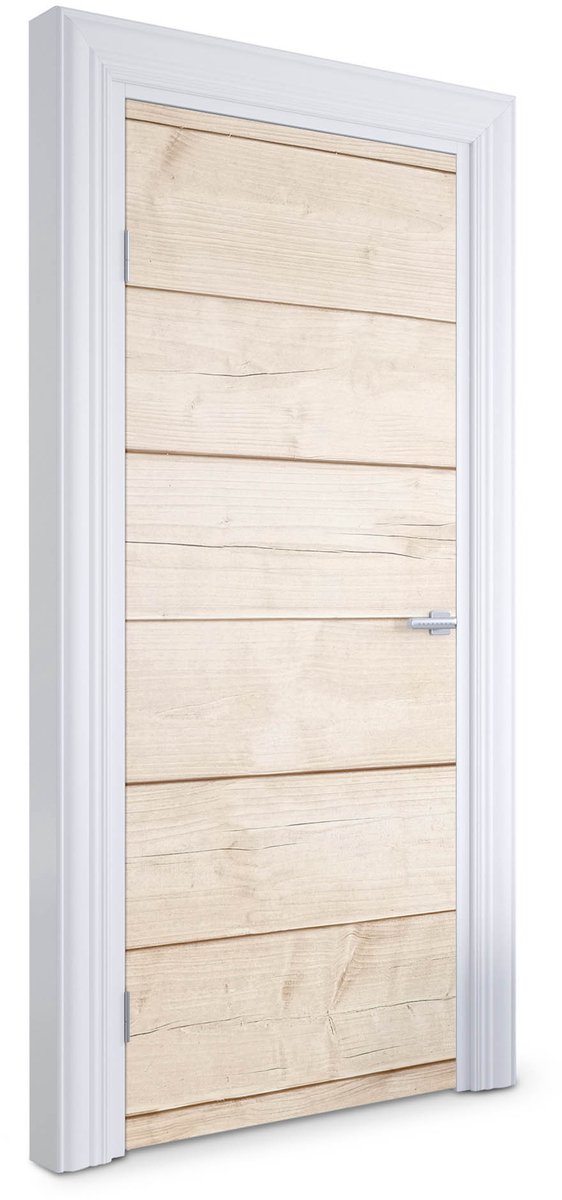 Wallfluent Deursticker - Lichte houten planken Deur plakfolie - 85 x 205 cm - Beige Deurbehang Sticker - Moderne Deur Sticker - Imitatietextuur Deurbehang - Deursticker voor de Slaapkamer - Deurfolie