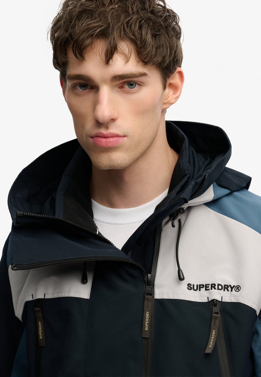 Superdry Colour Block Windbreaker Jas met Capuchon Heren Marineblauw