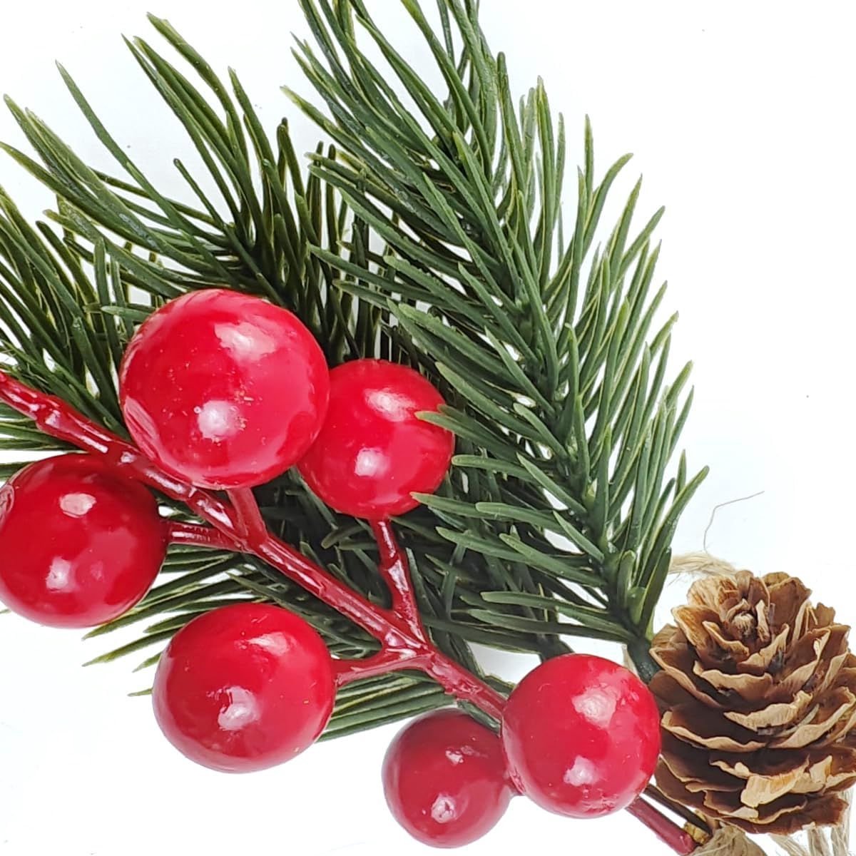 20 stuks - c - Kerstkrans - Kunst Dennentakken met Bessen - 25X5cm - Kerst Takken Decoratie met Juten Strik - Kerststukjes - Realistische Kerststukjes Takken – foto 2